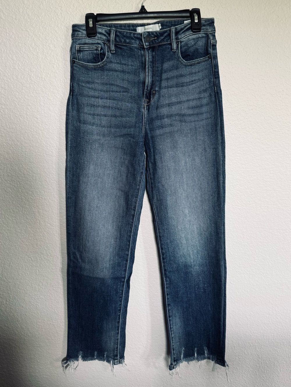 Hidden High Waist Distressed Ankle Cropped Denim Jeans 28